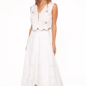 Kye Midi Skirt - White Broderie